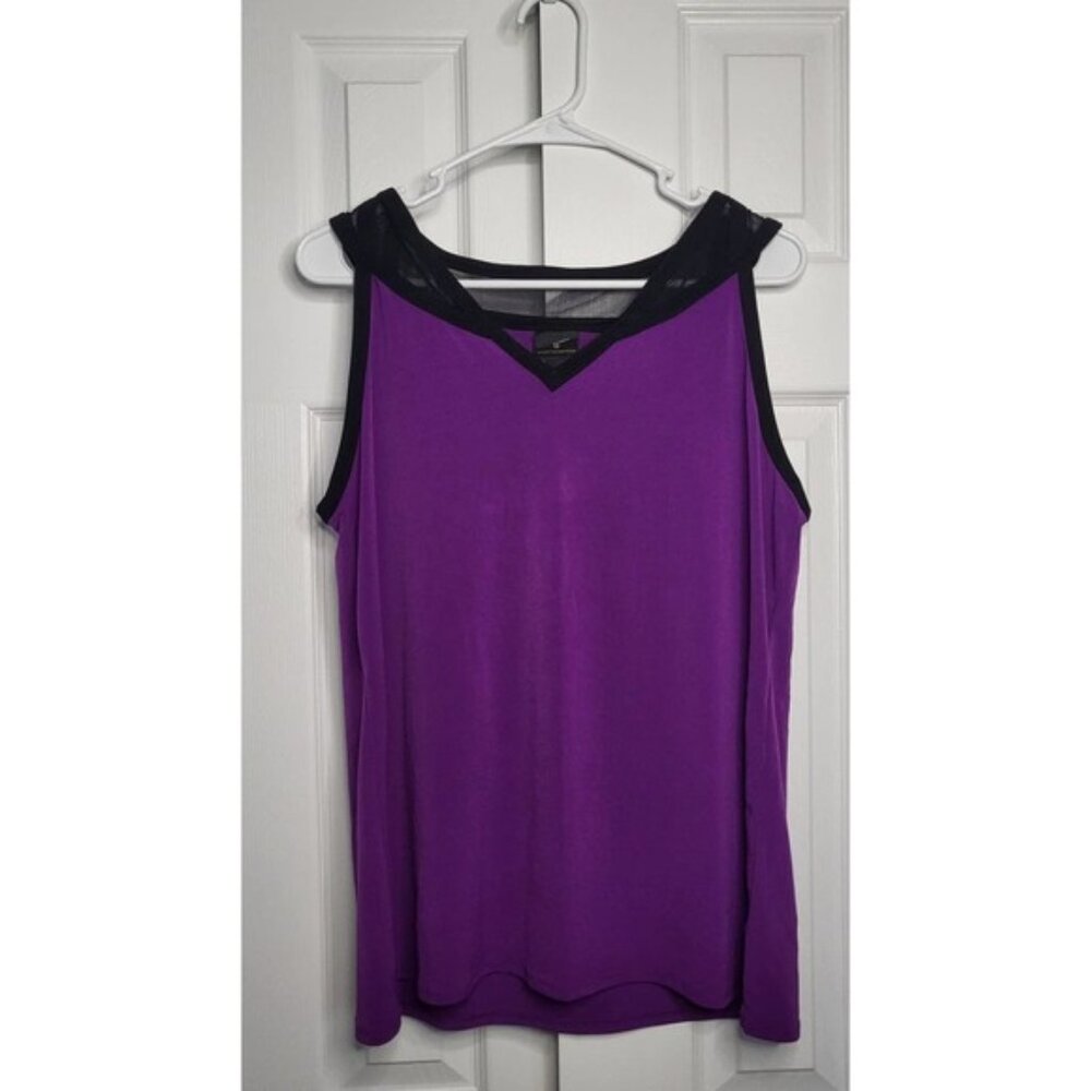 Worthington V-Neck Mesh Accents Purple Tank Top- Size Large